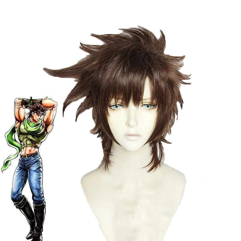 Jojo's Bizarre Adventure Cosplay Perucas, Joseph Joestar, Cabelo curto marrom sintético, Halloween Party Costume, Peruca de Carnaval