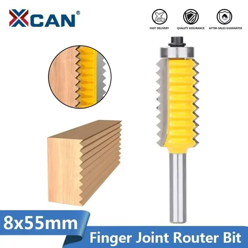 XCAN Router Bit Finger Joint Glue Milling Cutter 8mm Shank 8x55mm Raised Panel V Joint for Wood Tenon Woodwork Cone Tenoning Bit