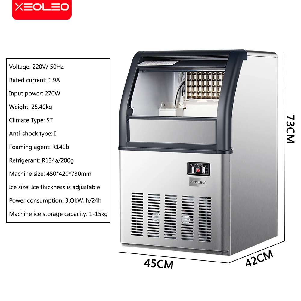 XEOLEO Automatic Ice Maker 15kg Storage Ice Making Machine Ice Maker Automatic Add Water 44 Pcs/18 Min For Lab/Coffee Shop