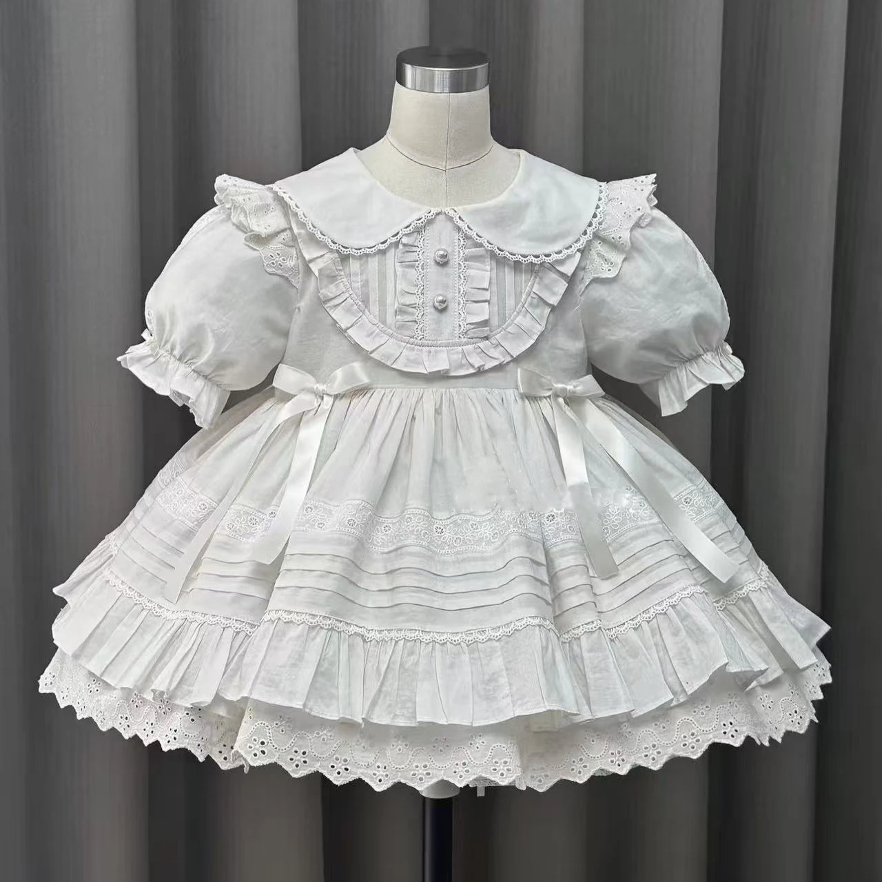 

0-12Y Baby Girl White Vintage Princess Dress for Eid Party Holiday Birthday Photography B380