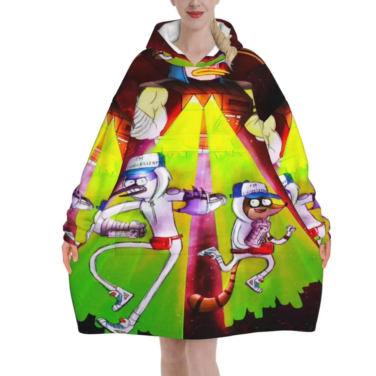 Mordecais And Rigbys Blanket Hoodie Wearable Blanket Oversize with Pocket Warm Sleeping Bag Soft Cozy Onesie