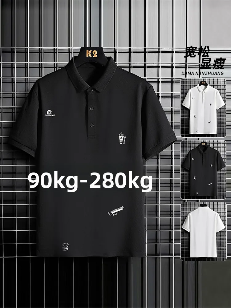 

Summer Men's ort Sve irt Loose Fit Faionable Busin Turn-down Collar Top Large Size Paul T-irt Cotton Polye...