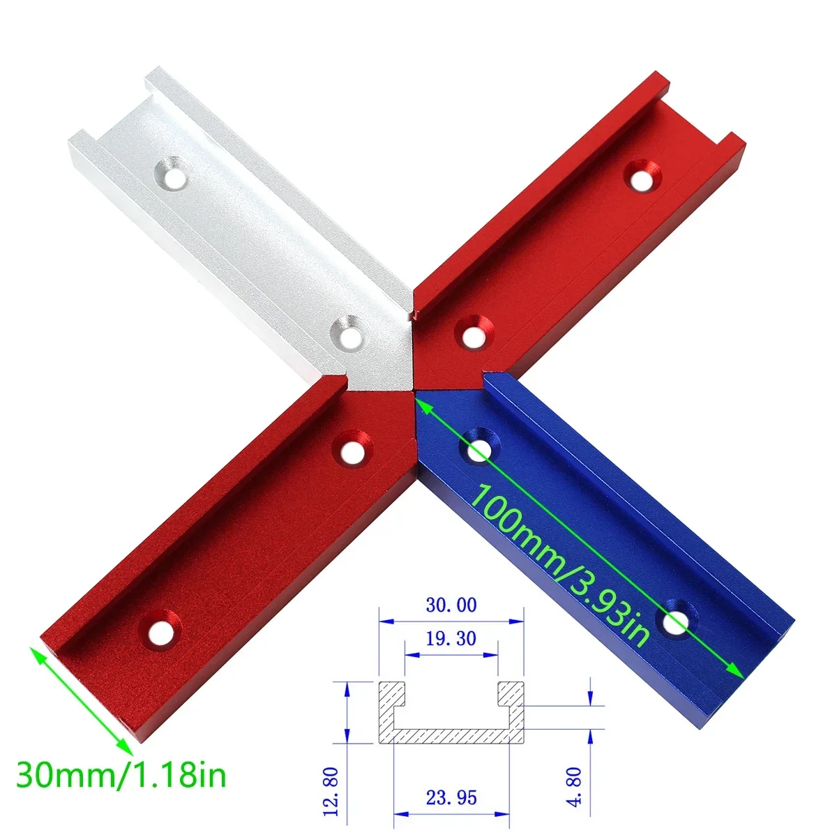 4Pcs T-track 30 Type Intersection Kit Aluminum T Slot Chute Miter Table Fixture Cross T-Track Jig Carpentry Woodworking Tools