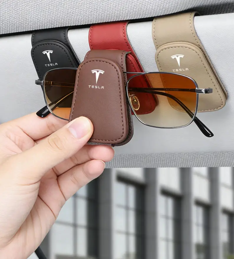 Clip Multifuncional para Gafas de Sol para Automóvil, Clip de Cuero para Gafas, Accesorios para Tesla Model 3 Y S X Cybertruck Juguete