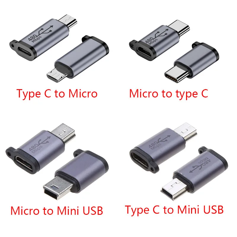 Type C Female to Micro USB/TypeC Female to Mini USB/Micro USB Female to Type C/Micro USB Female to Mini USB Connector Adapter