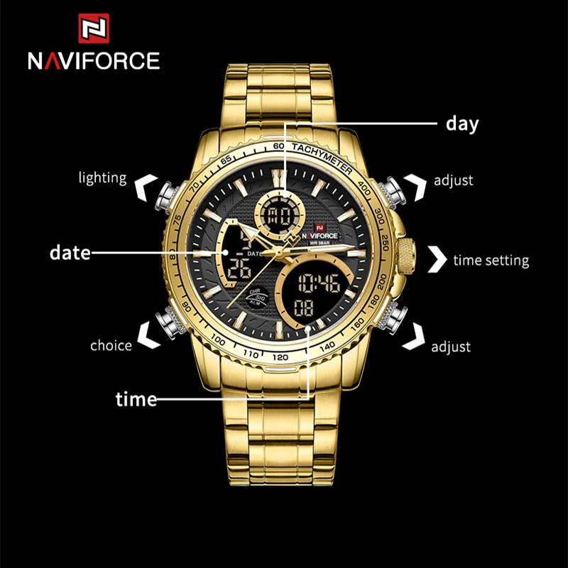 NAVIFROCE LCD Display Men Wristwatches Luminous Sport Man Watch Waterproof Military Quartz Male Clock Relogio Masculino 2023