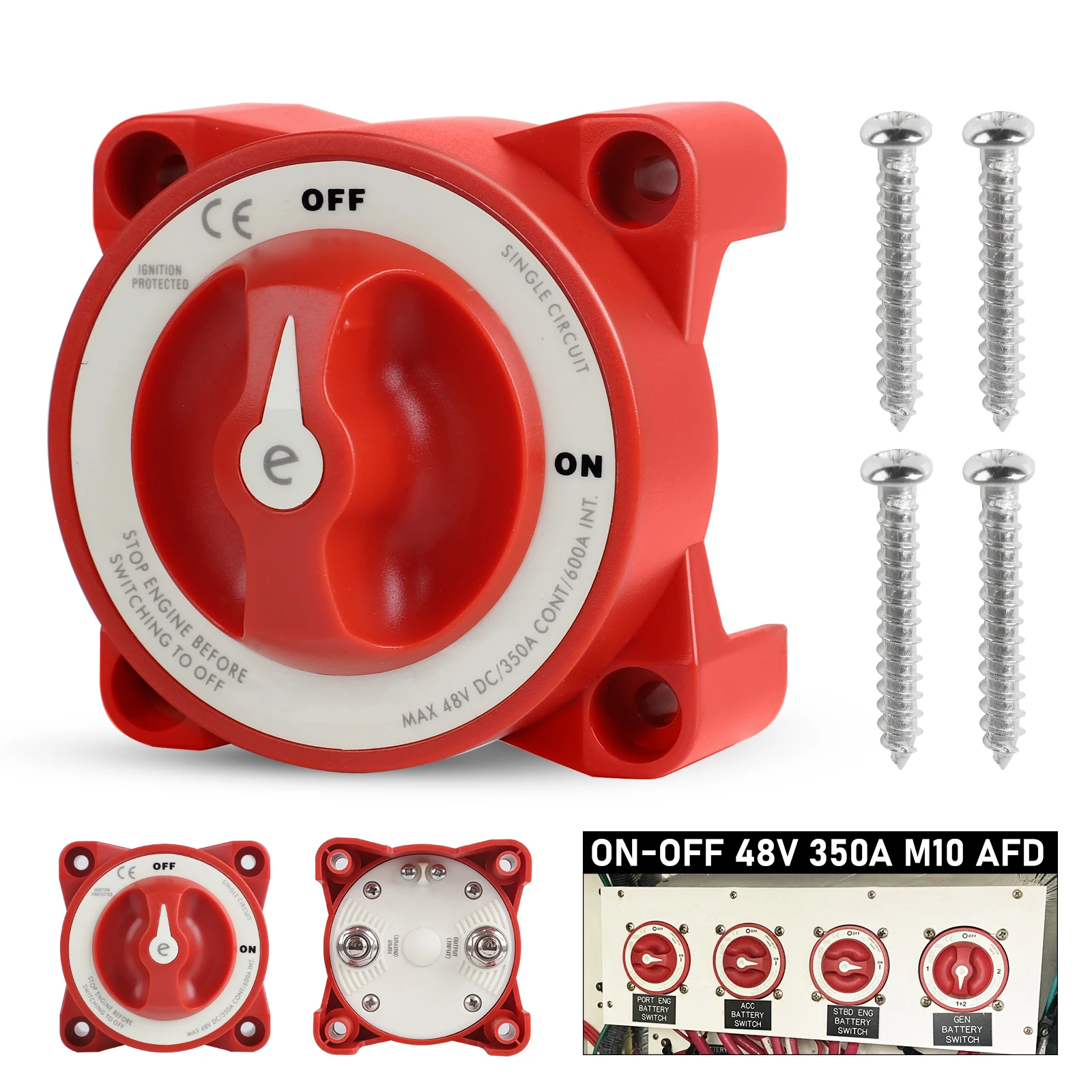 

E-Series Water-Proof Ignition Protection 12-48V 350A Single-Circuit Battery Disconnect Isolation Switch Red With AFD For RV Boat
