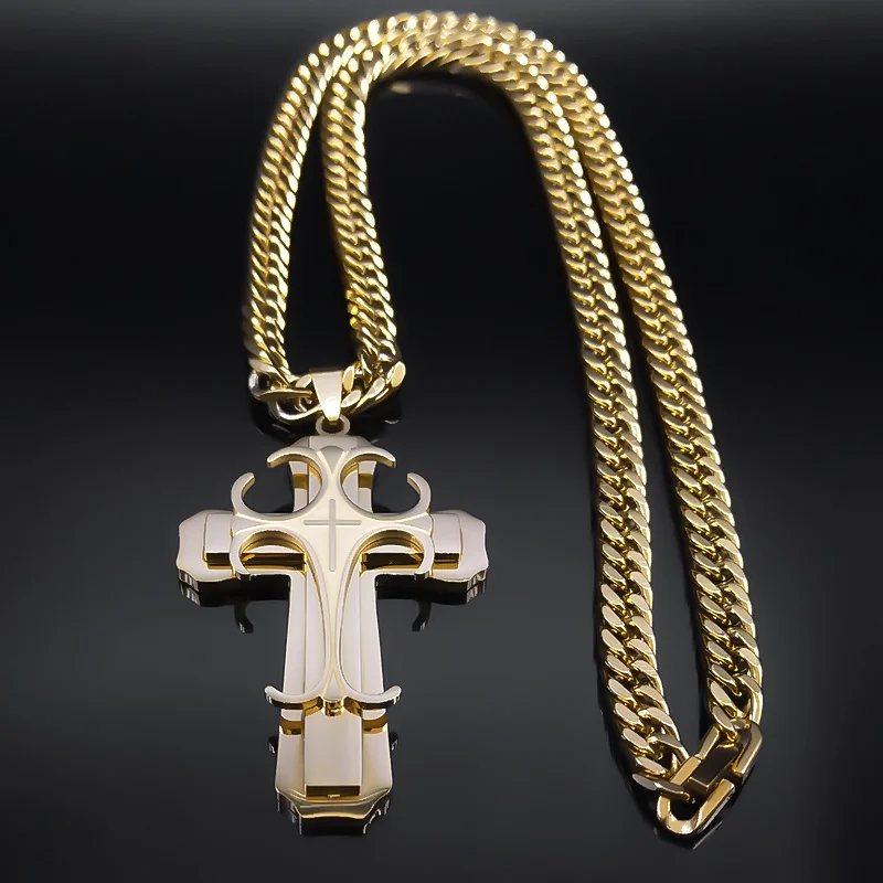 Collana con ciondolo croce a strati di lusso accessori da uomo catena in acciaio inossidabile collane maschili gioielli regali collare hombreN6134