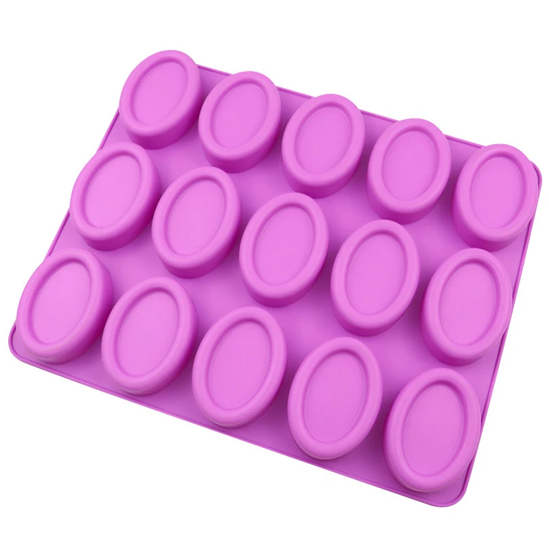 1Pc 15-Cavity Silicone Oval Shape Mold for DIY Soap Making Tools Chocolate Cake Mold Birthday Gifts Baking Tool