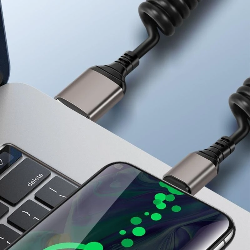 F68B Spring Coiled Design USB C -Datenkabel für schnelle Ladephones Home & Office