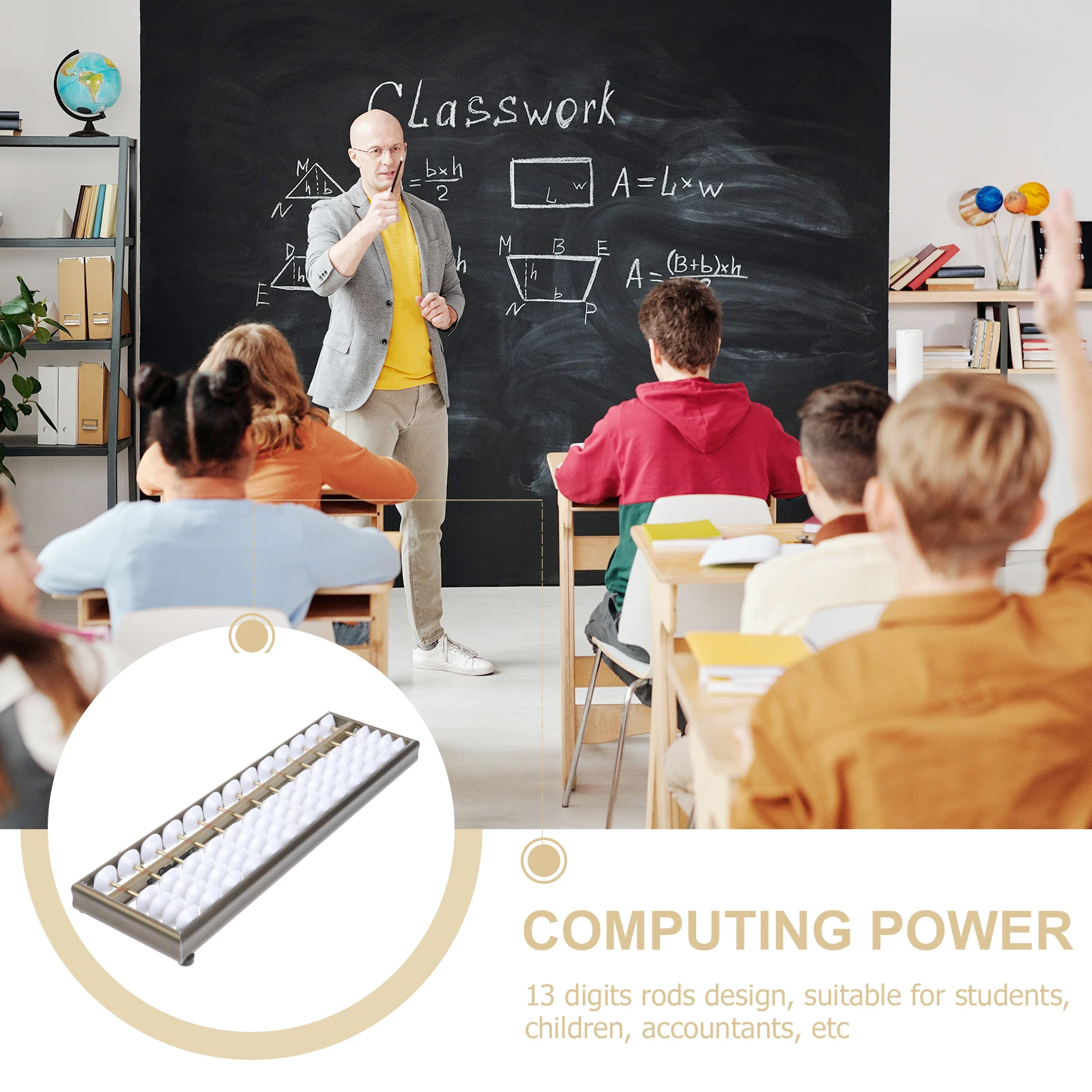 2 Pcs Math Abacus Calculator Aluminum Alloy Beads for Kids Students White Color with 13 Rods Design Arithmetic Tool