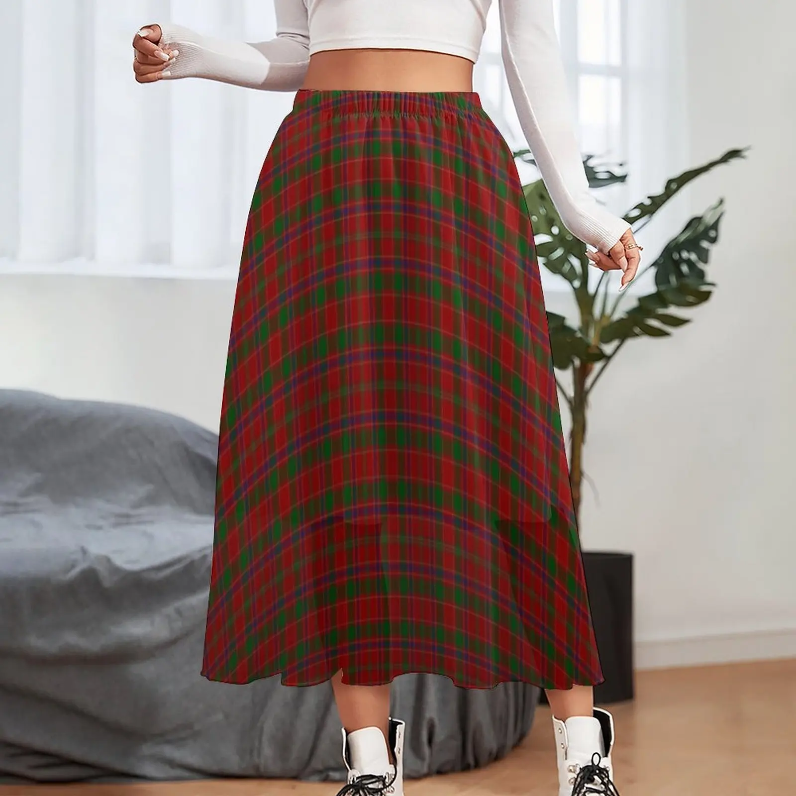 Vintage Plaid Skirt Green And Red Cute Boho Skirts Elastic Waist Graphic Streetwear A-line Skirt Big Size 2XL 3XL