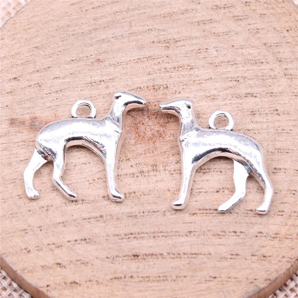 WYSIWYG 10pcs 20x20mm 2 Colors Antique Silver Color Antique Bronze Plated Hound Dog Greyhound Dog Pendant Charm