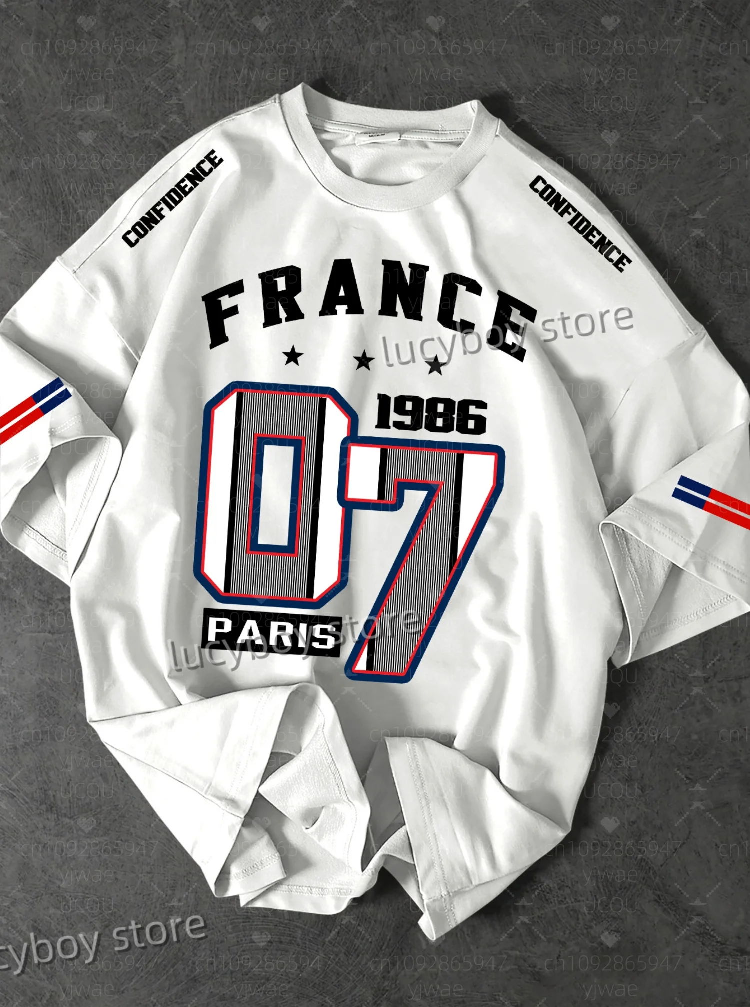 

2025 New Men Sports Daily Men's T-Shirt Stripe No.7 France Print O-Neck Short-Sleeved Top Daily Street Men T-Shirt Men Clothing