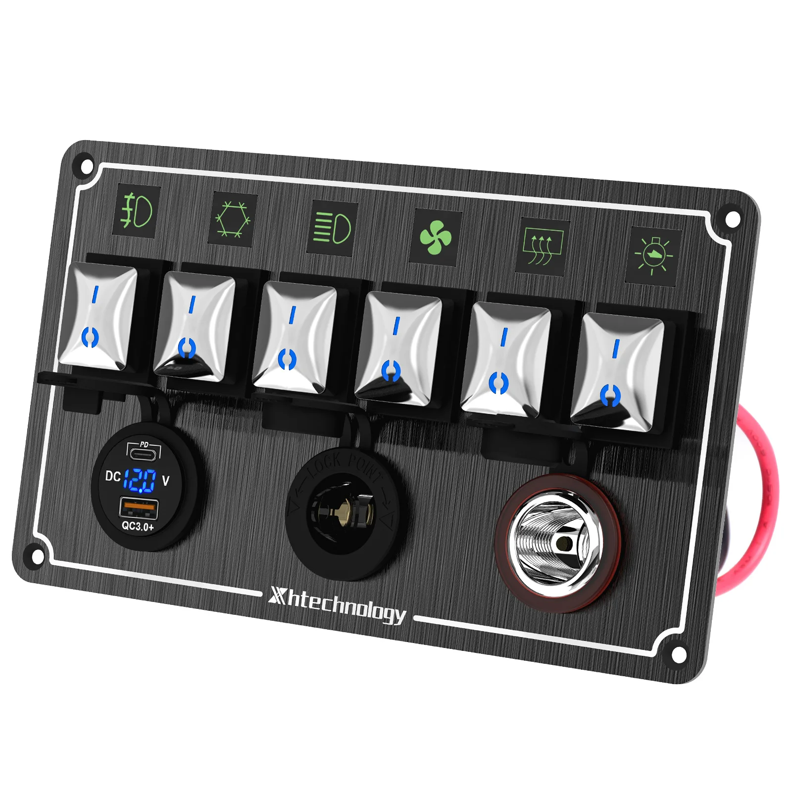 

Металлическая 4-групповая морская панель кулисного переключателя, водонепроницаемая, 12 В, панель тумблера для лодки, 12 В со светодиодной подсветкой для лодки, автомобиля, автофургона