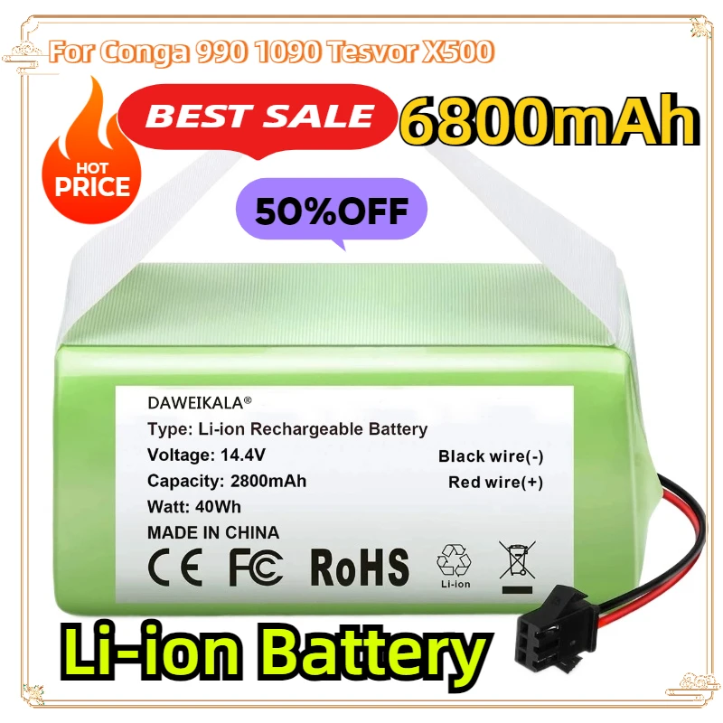 

For Conga 990 1090 Tesvor X500 Ecovacs Deebot N79 N79S DN622 Eufy RoboVac 11 11S RoboVac 30 14.4V 6800mAh Li-ion Battery