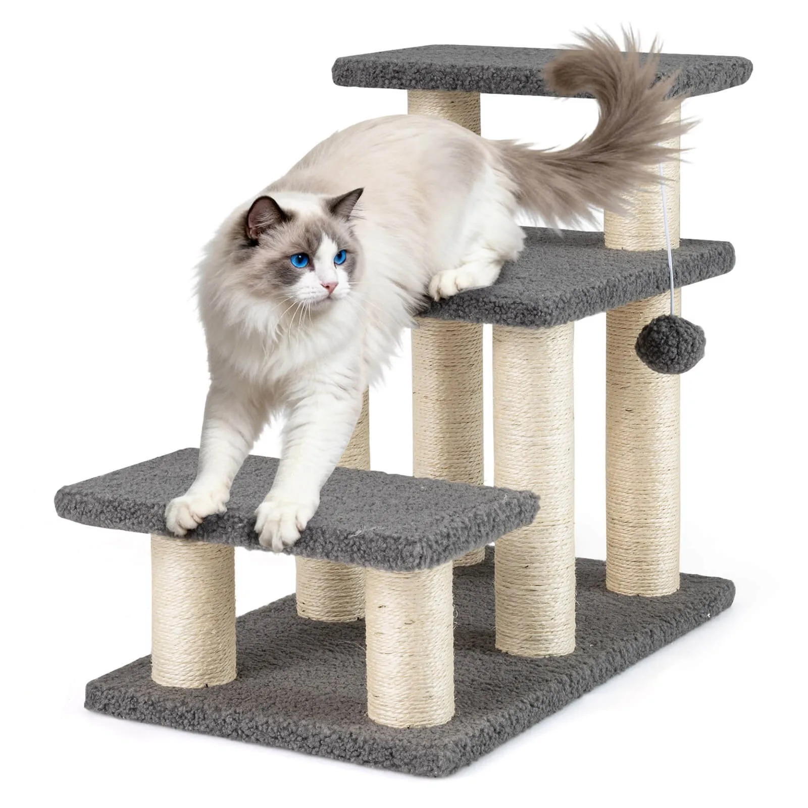

2-in-1 Cat Tree Tower Pet Steps with Scratching Posts Hanging Toy Ball Perch