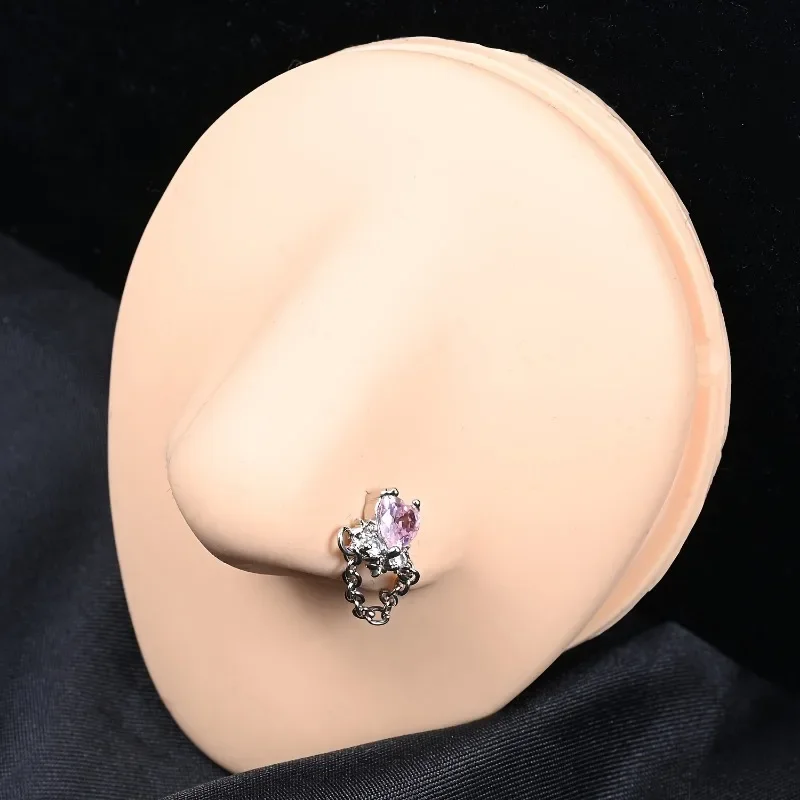 12pc Nose Rings Nose Stud Rings L Shaped Nose Stud Nose Ring Studs Flower Heart Butterfly Moon CZ Dangle  Body Piercing Jewelry view 3