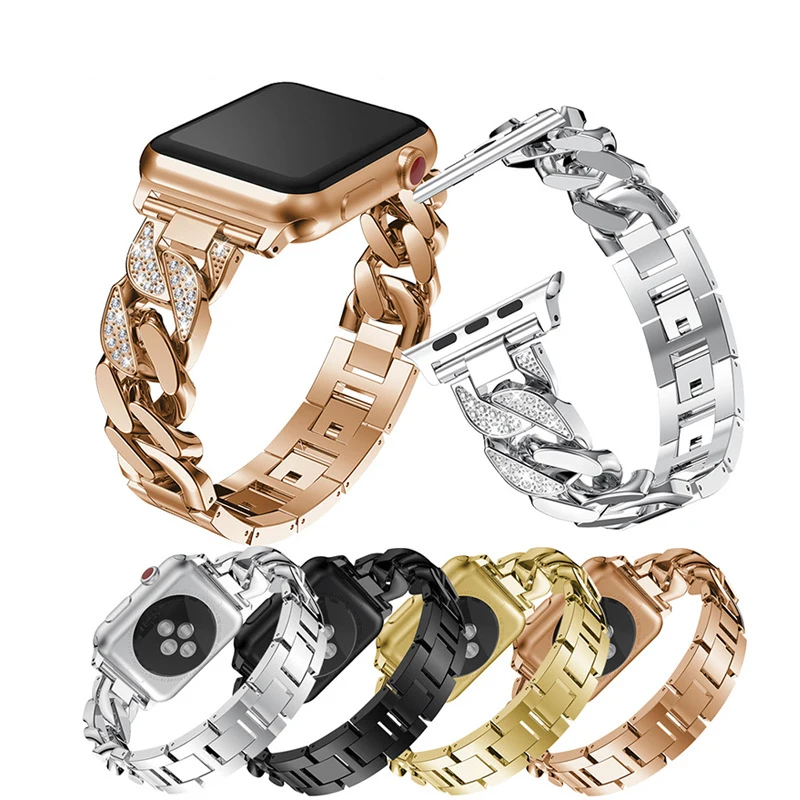 Zinc alloy strap For Apple watch band 42 44 38 45 40 41mm with diamond bracelet for iWatch series4 5 SE 6 7 9 watchband