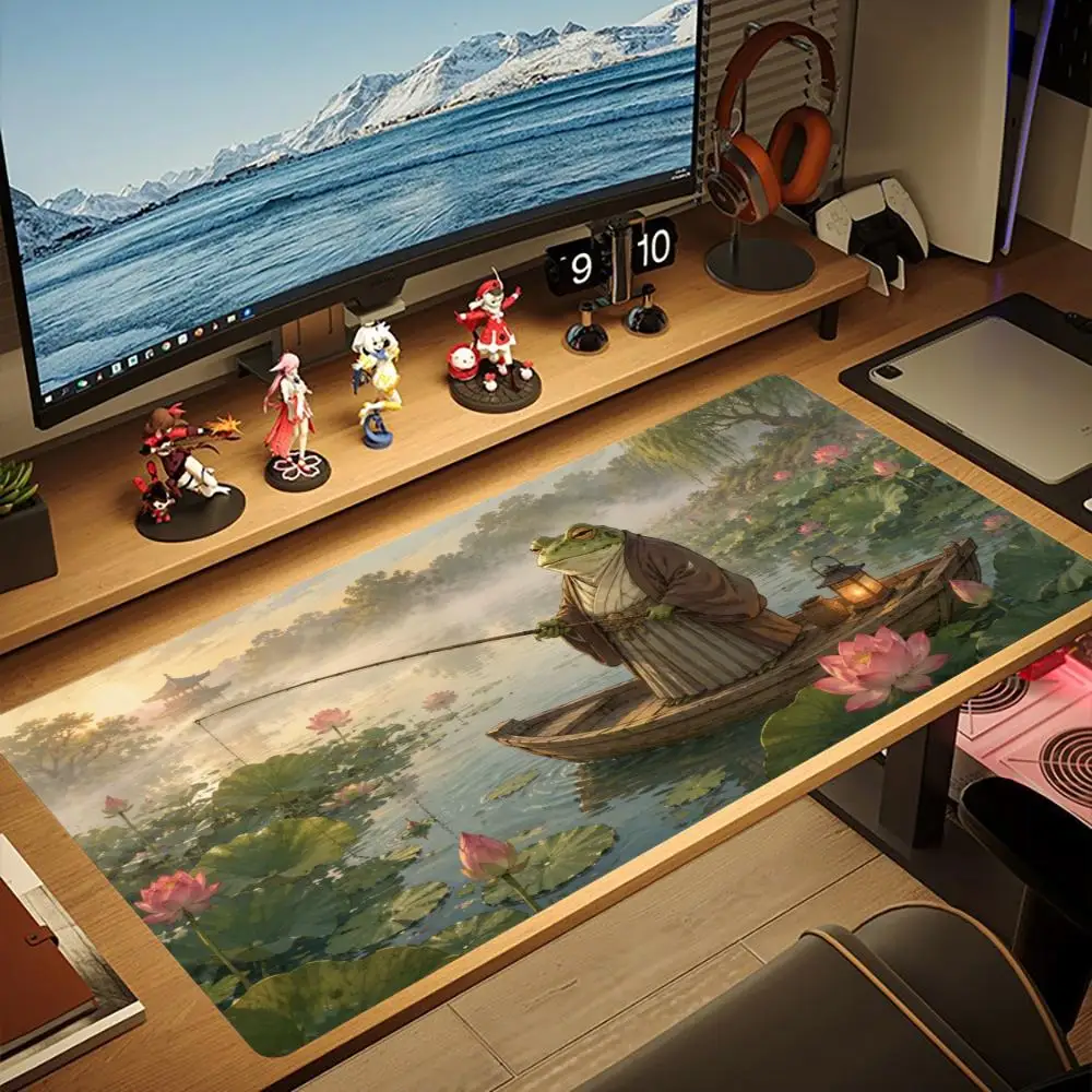 Japanese Zen Hermit Frog Mouse Pad Non-Slip Mat Xxl Large Gamer Keyboard Deskmat Computer Mousepad Lotus Sakura Bamboo Garden