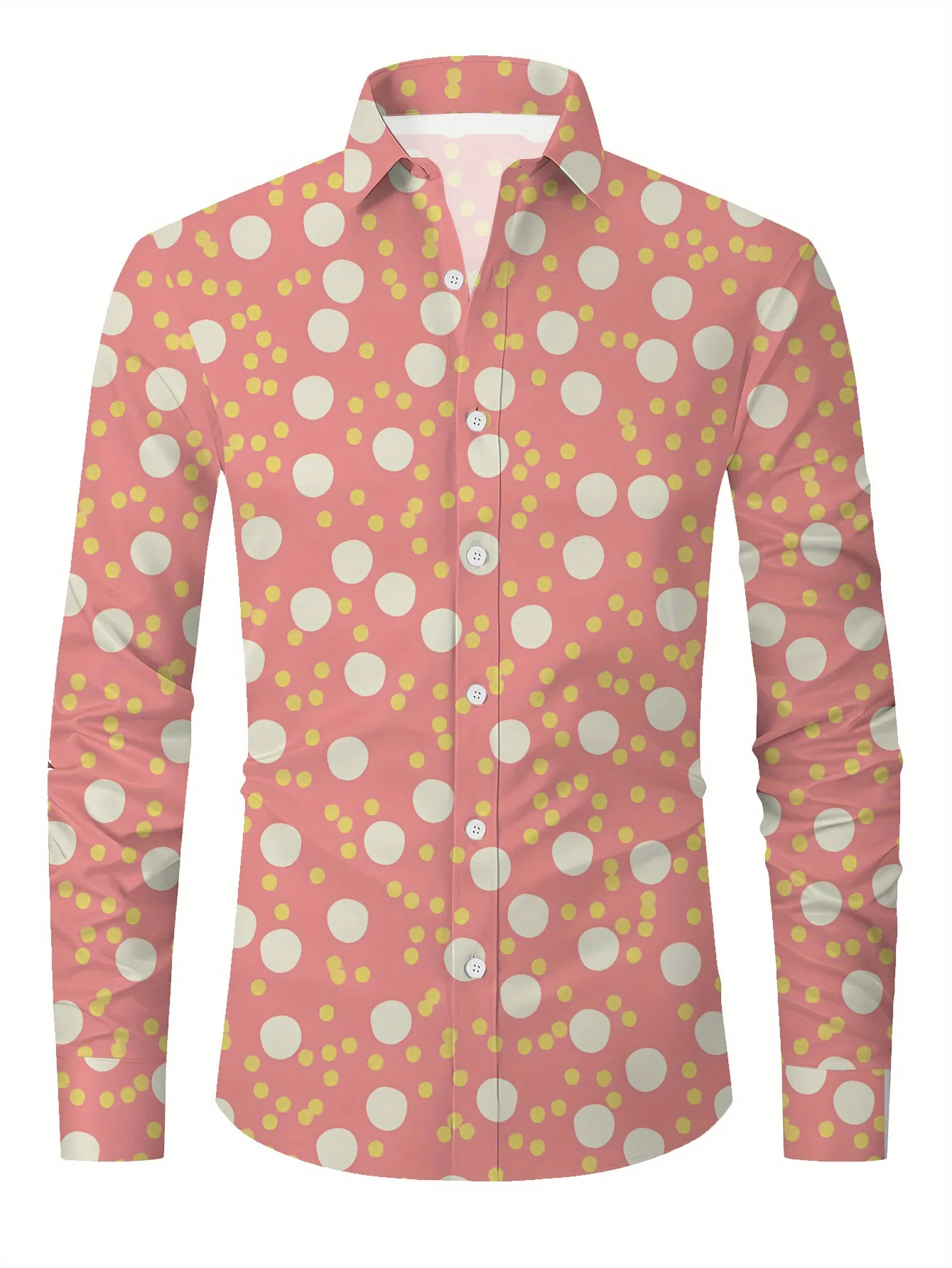 

Men'S Polyester Slight Stretch Lapel Collar Button Shirt, All Over Print, with Regular Fit