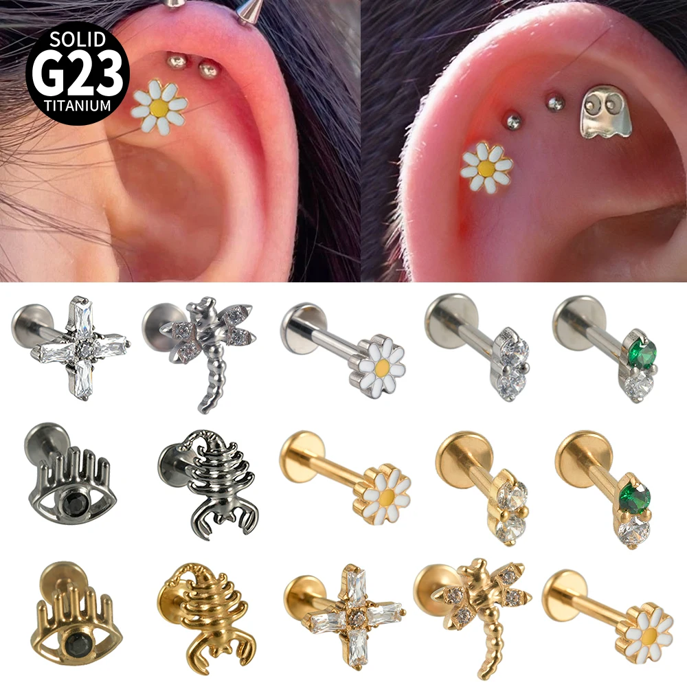 Body Jewelry Threadless - 2-1PCS Titanium Daisy Sunflower Ear Stud