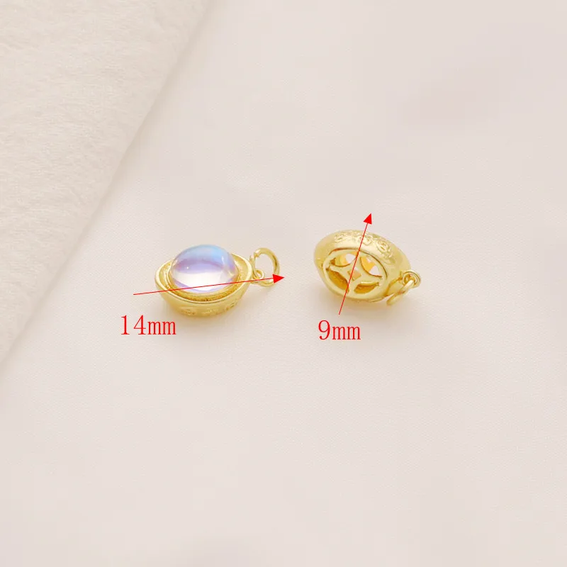 18K Vintage Gold Plated Moonlight Cat Eye Inlaid Small Ingot Pendant DIY Bracelet Necklace Jewelry Charms