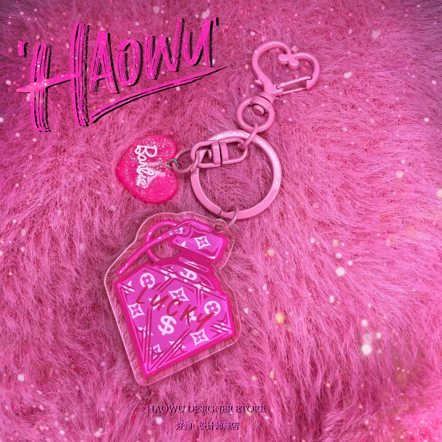 Car Keychain Miniso Barbie Acrylic Girl Toy Love Pendant Student Creativity Kawaii Bag Accessories Cartoon Decor Birthday Gift