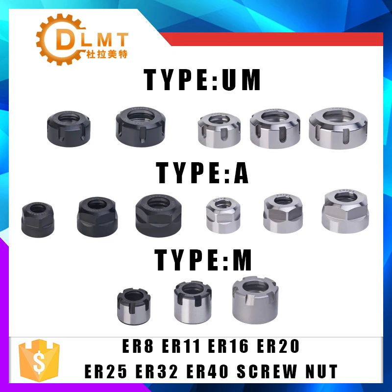 1PCS ER8 ER11 ER16 ER20 ER25 ER32 A/M CNC Router Engraving ER20 Nuts ER High Precision Machine Nut ER Collet Accessory Sparepart