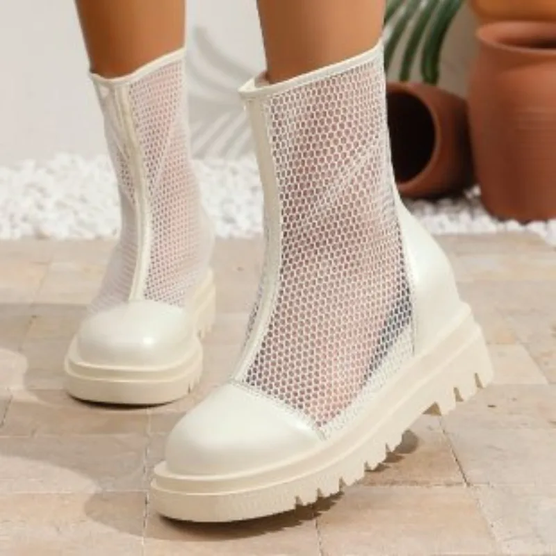 Summer Fashion Round Toe Solid Color Casual Mid Calf Women's Cool Boots 2026 New Simple Style Thick Soled Comfort Women Shoes