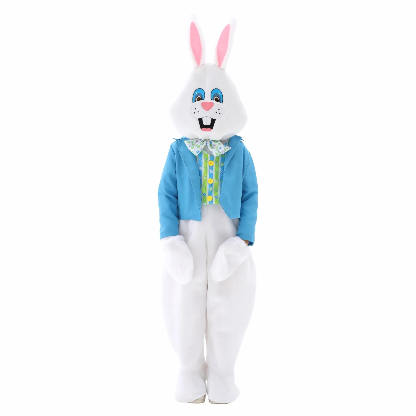 Easter Bunny Mascot Costume Full Set with Blue Jacket Vest Bow Tie for Adults view 5