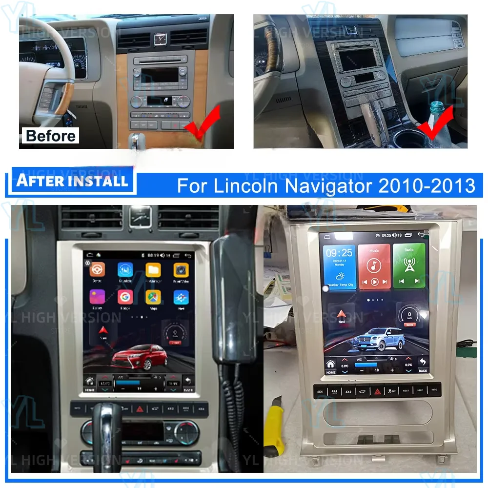 YANFU أندرويد 14.0 شاشة الوسائط المتعددة السيارات لينكولن نافيجيتور 2010-2013 Carplay راديو السيارة 12.1 بوصة نظام تحديد المواقع والملاحة رئيس وحدة