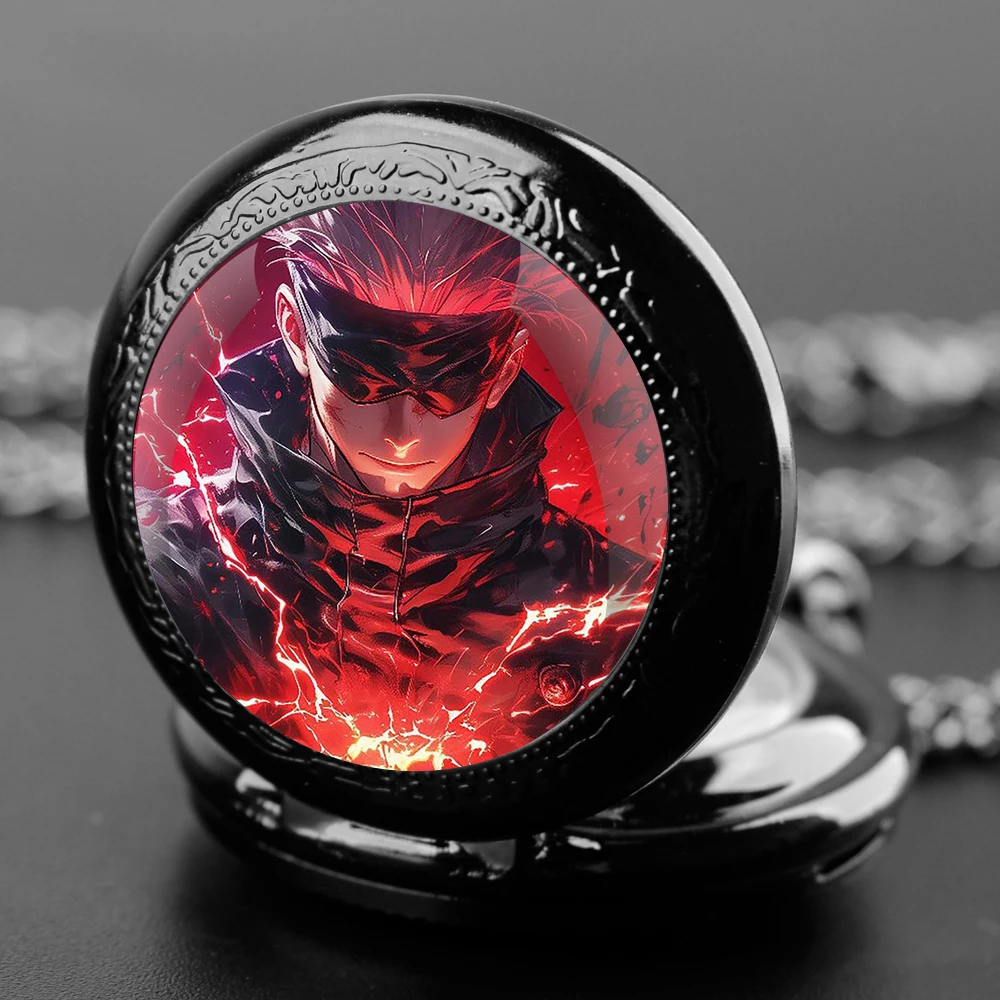 Gojo Satoru Glass Dome Pocket Watch with Chain Necklace Vintage Quartz Pendant Watches Mens Women Gift