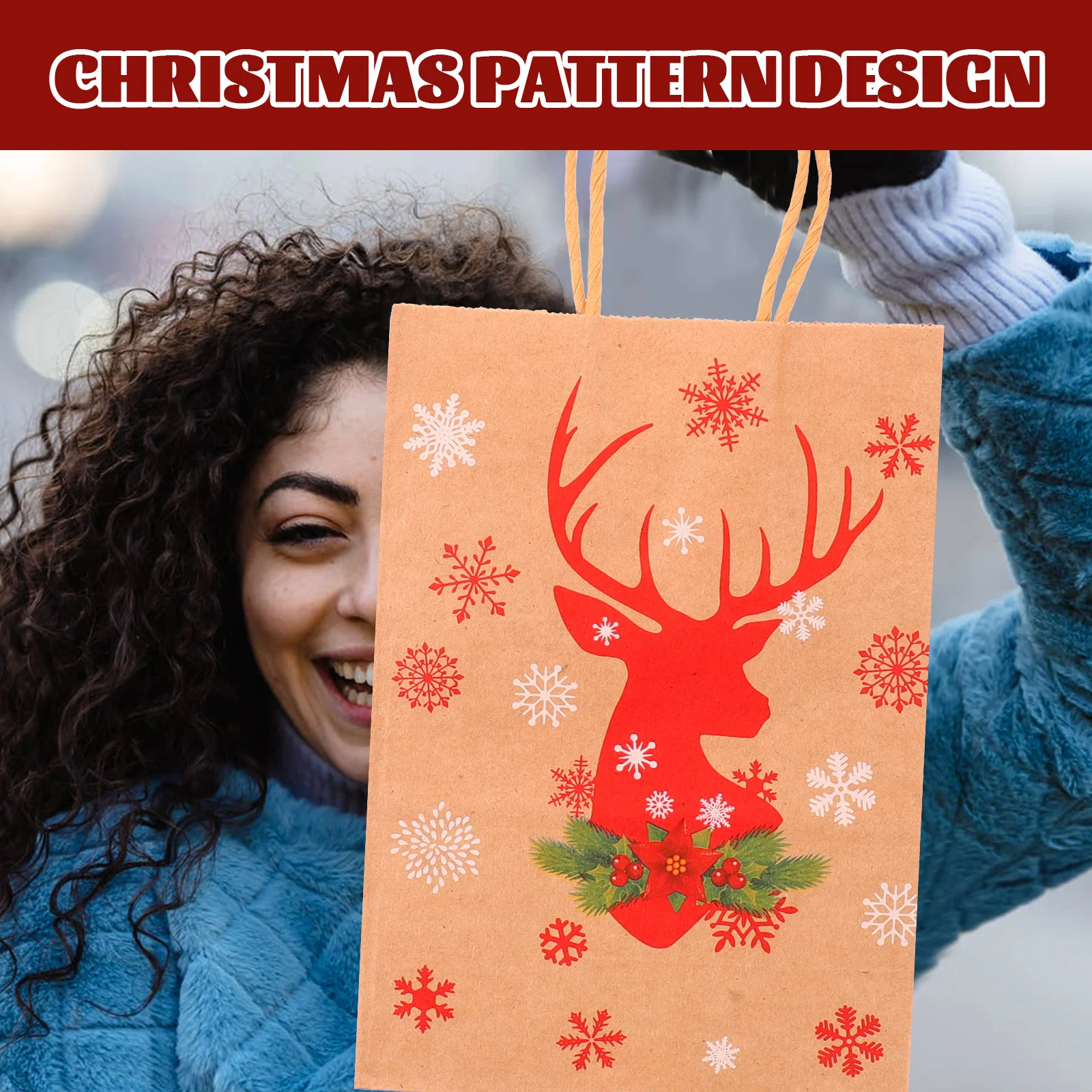 

12Pcs Christmas Gift Bags Classic Pattern Design Handheld Paper Bags for Festive Presents Gift Pouch Packing Pouches