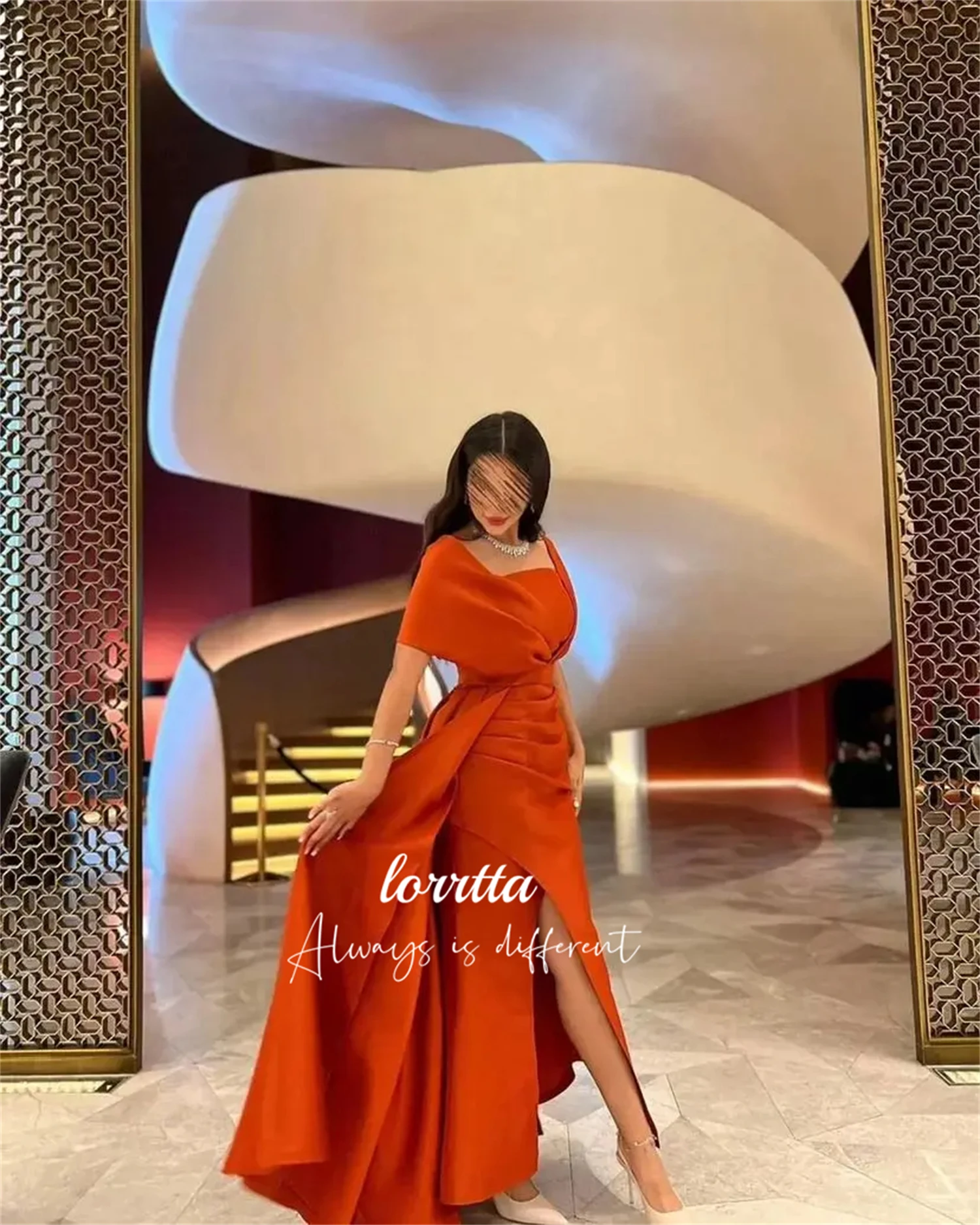 Lorrtta Satin Fabric Mermaid Evening Dress Orange Color Grace Dresses Gala Holiday 2024 Party Women Elegant Luxury Customized