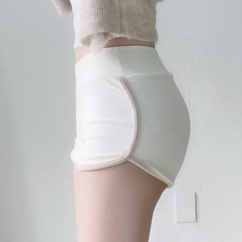 Milk White Shorts Elastic Waistband Color Blocked Hot Pants Korean New Tight Fitting Hip Wrapped Shorts Spicy Girls Show Figure