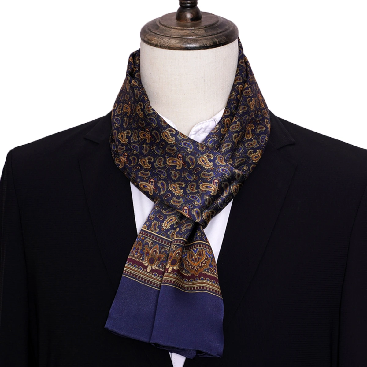 

FEIMANYUAN Men's Long Scarf 100silk Paisley Pattern Business Tie Casual Shirt Double Layer Blue