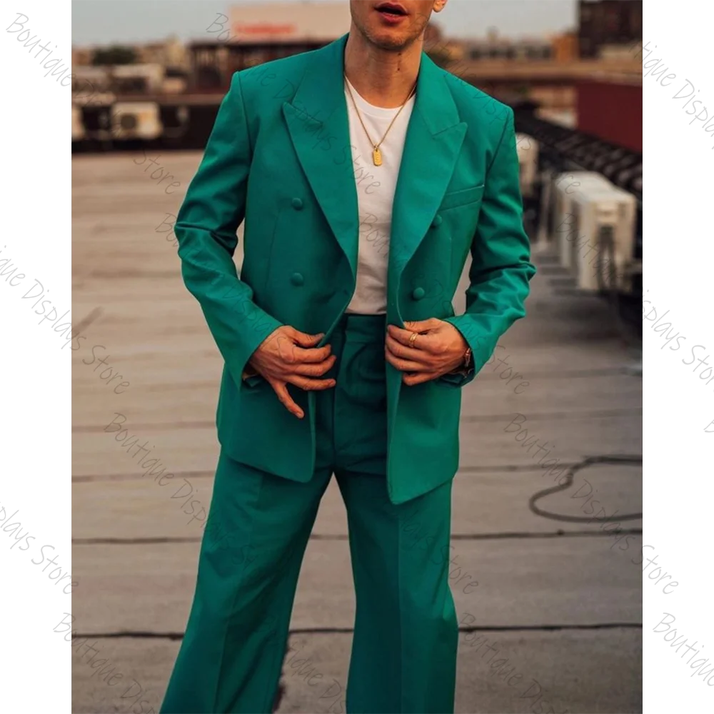 

Green Double Breasted Straigt Men Suit Two Pieces(Jacket+Pants) Outfits Casual Party Prom Wedding Set