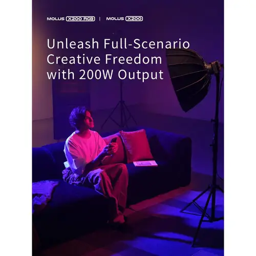 Imagen 2 del producto ZHIYUN MOLUS X200 RGB X200 bicolor 200W COB luz LED para vídeo montaje Bowens Control por aplicación para transmisión en vivo Vlog tiro al aire libre