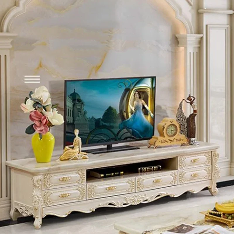 

White Luxury Modern TV Table Storage Marble Doors Wood TV Table Stand European Muebles Salon Moderno Living Room Furniture