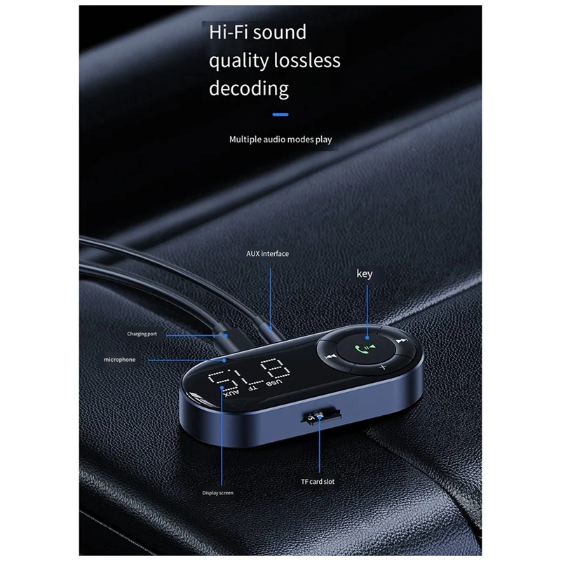 Bluetooth 5.3カーアダプター,FMレシーバー,オーディオレシーバー,ハンズフリー,耐久性