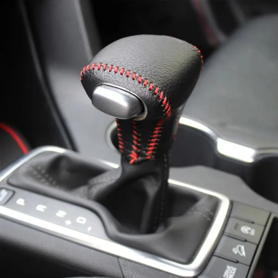 Genuine Leather Car Gear Head Shift Knob Cover Gear Shift Collars Case Fit for Kia Rio K2 Sportage NIRO Optima K5 2017 2018 2019