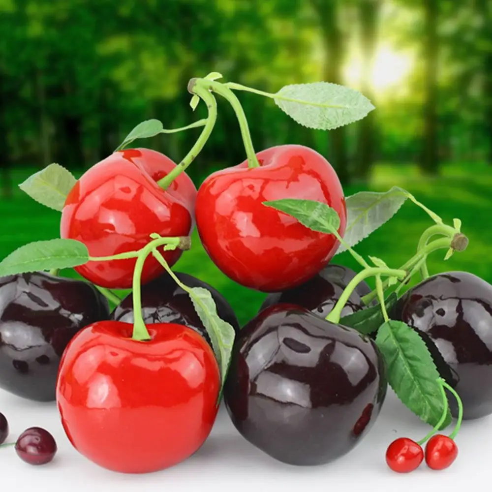 New Artificial Red Cherry Simulation Fruit Model Faux Food Home Decoration Desktop Ornament Party Supplies Photo Props Craft