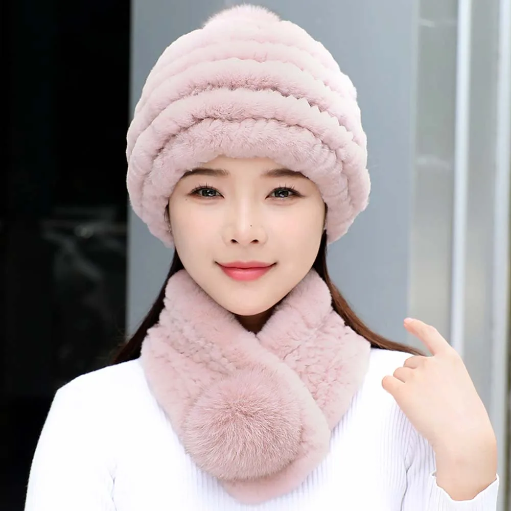 2025-winter-fashion-neck-warmer-natural-fur-hat-rex-rabbit-fur-hat-and-scarf-set-for-women