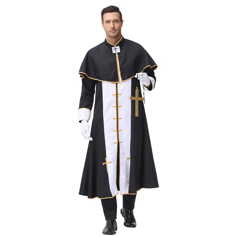 Carnival Halloween Man Middle Ages Priest Pope Costume Church Religious Clergy Robe Cosplay Fancy Party Dress