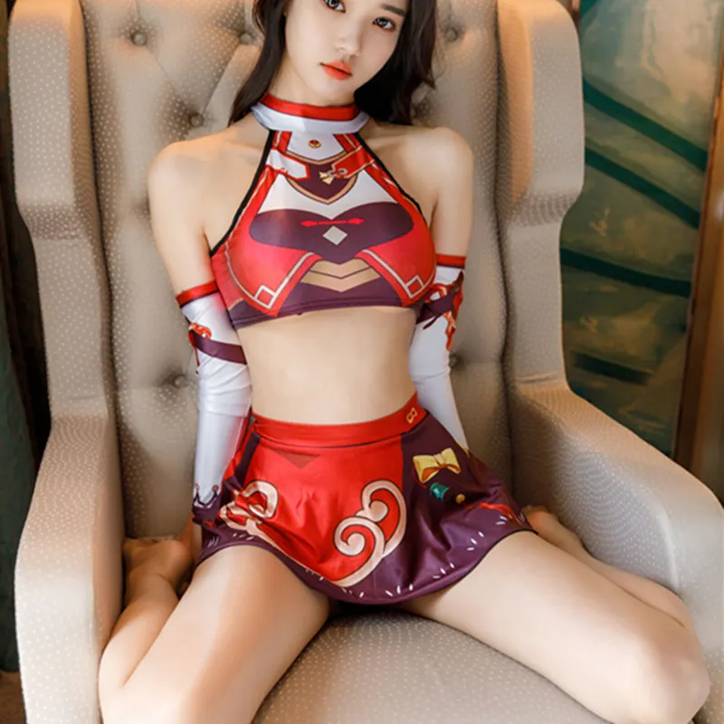 3pcs/Set Amber Genshin Impact Cosplay Sexy Lingerie Halloween Costume for  Women High Elastic Tights Set with Skirt And Gloves - AliExpress 200000532