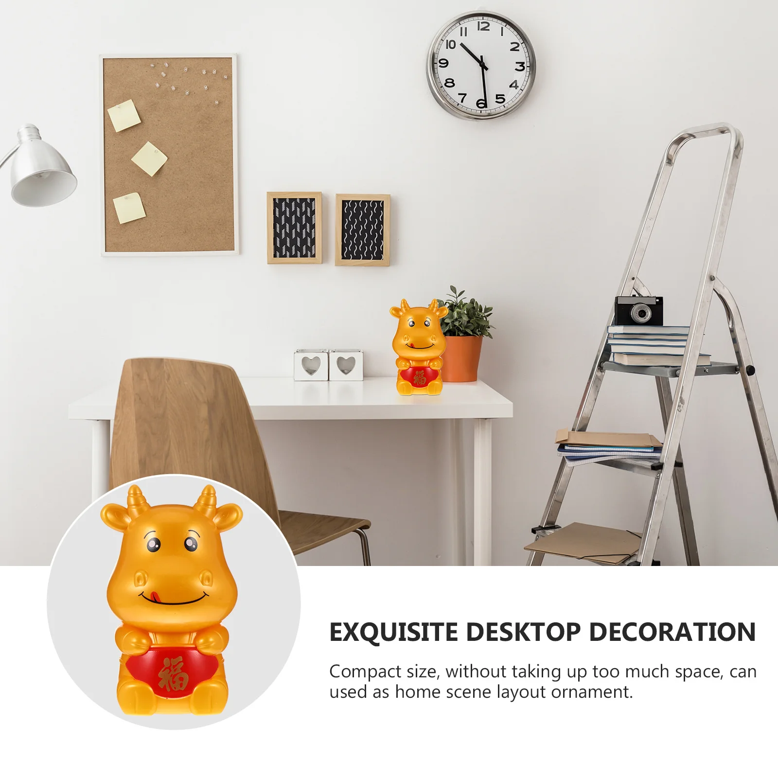 

1pc Golden Cow Bank Cartoon Cow Money Compact Plastic Bull Saving Pot Desktop Saving Pot Animal Ornament Mascot Bull Decor