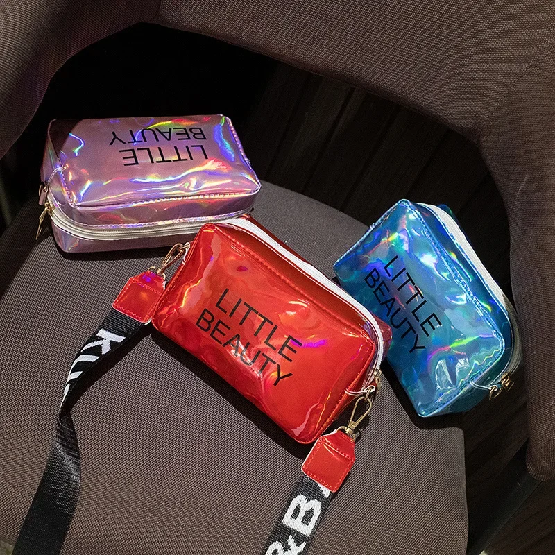 Fashion Women Laser Crossbody Bag Messenger Shoulder Bag PVC Jelly Small Tote Messenger Candy Colors Bags Laser Holographic