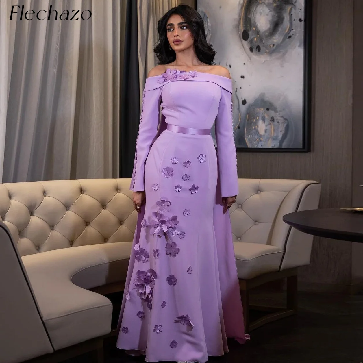 

Flechazo Lavender Evening Dresses Off Shoulder Flower Applique A-Line Celebrity Elegant Dress For Women 2024 robes de soirée