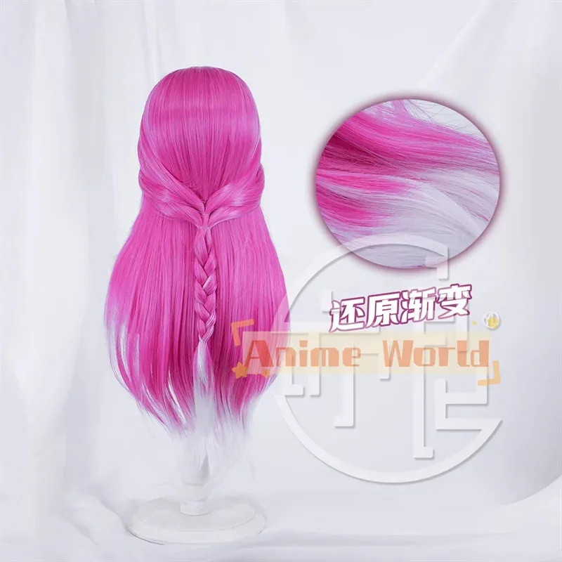 Juego LOL Snow Moon Ahri Cosplay peluca LOL nueve colas demonio zorro Ahri peluca 80cm recta Rosa rojo mezclado blanco peluca resistente al calor